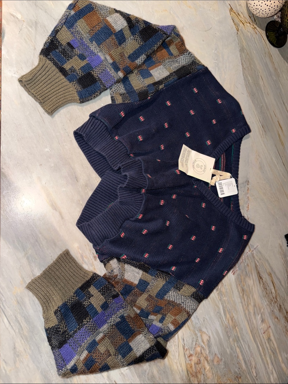 Urban Outfitters Urban Renewal Reworked Vintage Cropped Sweater Navy S/M